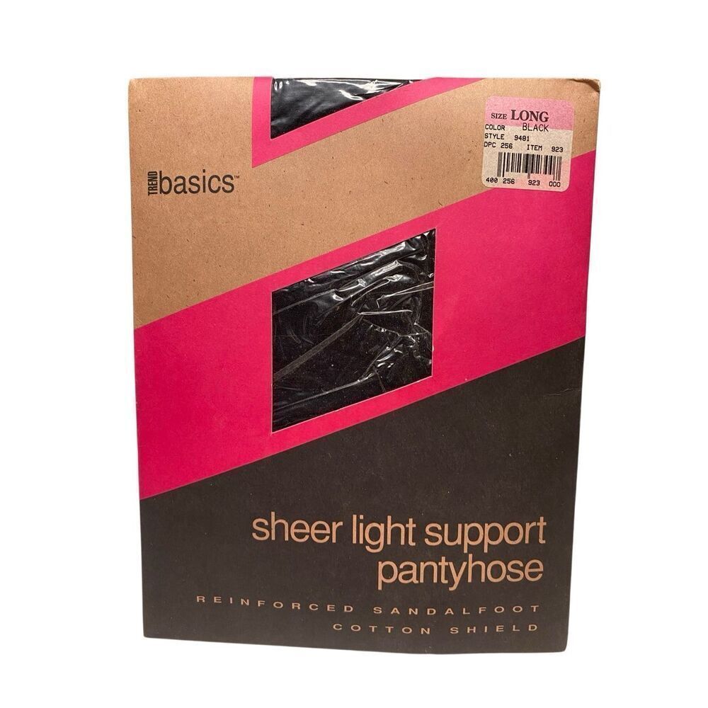 Trend Basics Sheer Light Support Black Pantyhose Long Size Reinforced Toe Formal